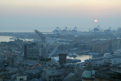 Sunset of Genoa Harbor