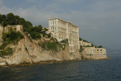 Seaside view of Monoco Acquarium Perched on a Cliffside