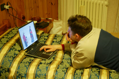 Joe checking out the pictures of Bormio