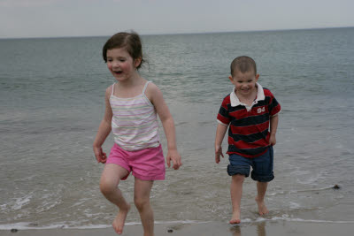 Katie and Cooper on the Beach in Duxbury