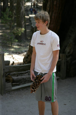 Alex displays his Giant Sequoia Pinecone