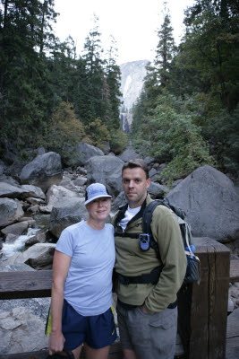 K.C. and Lisa at the Vernal Falls lookout bridge.