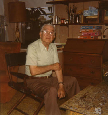 Grampa Ristow working on a puzzle in Florida