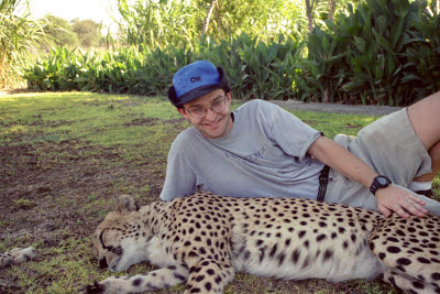 Mark and Cheetah rest in the shade