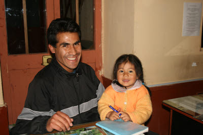 Travel agent and daughter in Cuzco, Peru