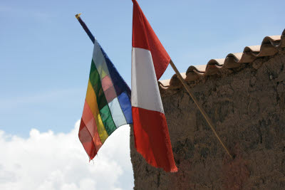 Cuzco and Peru Flags in Raqchi, Peru