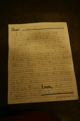 The letter Jimmy included with Stanley