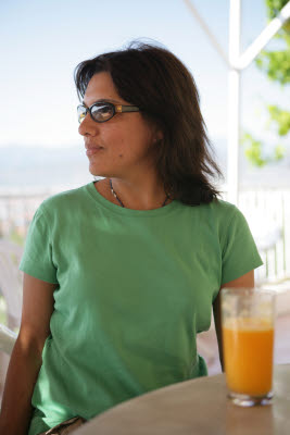 Amynah enjoying orange juice in Fethiye, Turkey