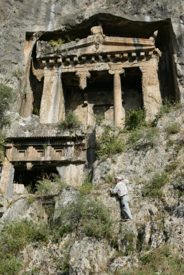 The rock cut tomb of Amyntas in Fethiye, Turkey