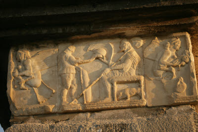 Frieze on Lycian tomb in Xanthos, Turkey