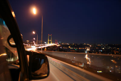 Driving over the Bosphorus bridge at night