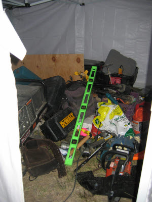 Tool tent is kept organized for easy access to tools.