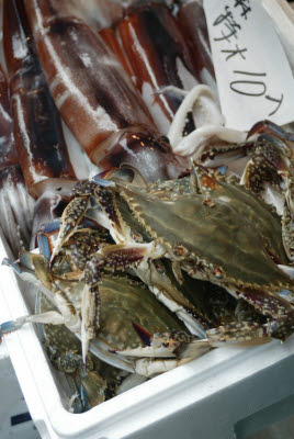Crabs and Squid at the fish market